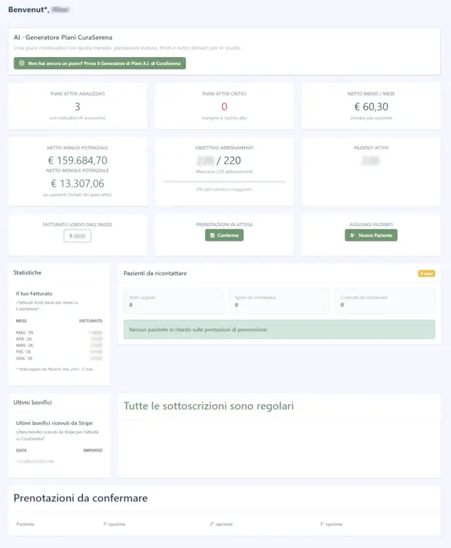 Dashboard CuraSerena per studi dentistici