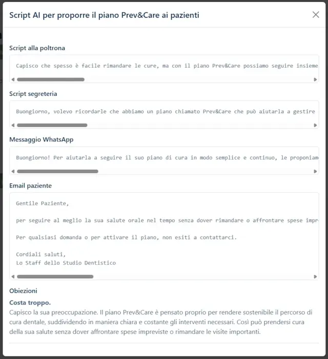 Script AI CuraSerena per proporre i piani ai pazienti